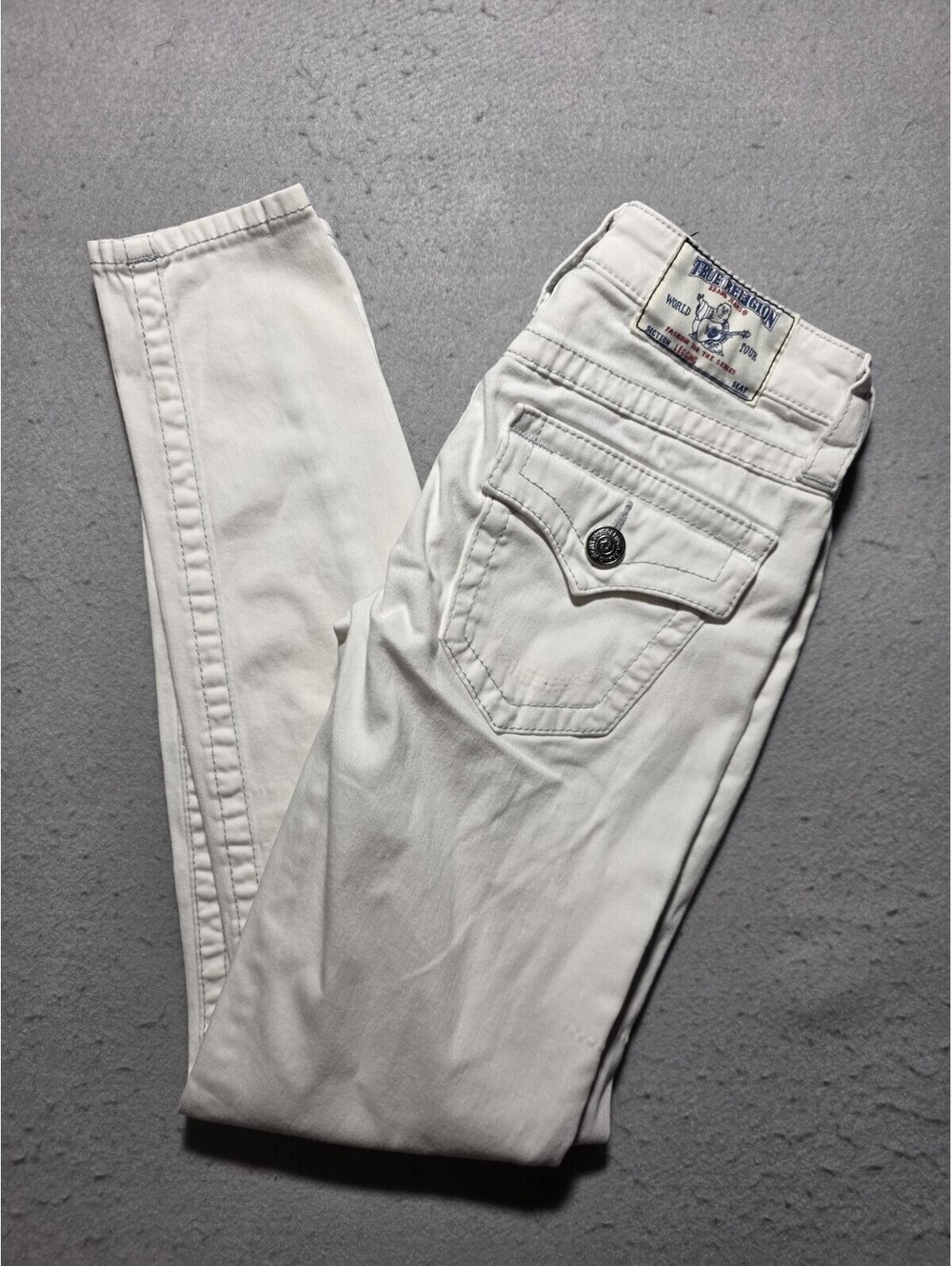 True Religion Womens White Legging Jeans Size 25 Flap Pocket Stretch Skinny
